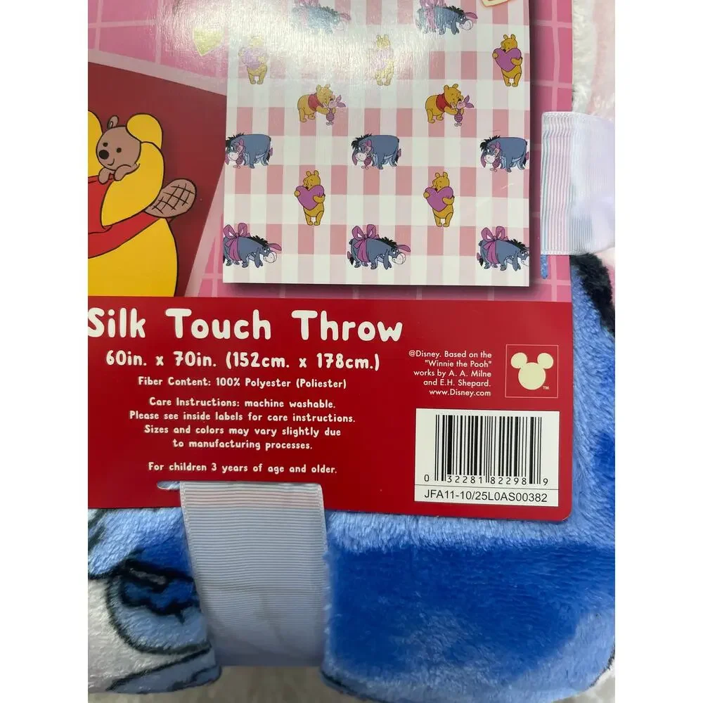 Disney Winnie the Pooh Eeyore Piglet Silk Touch Throw Blanket 60 x 70 Pink Heart